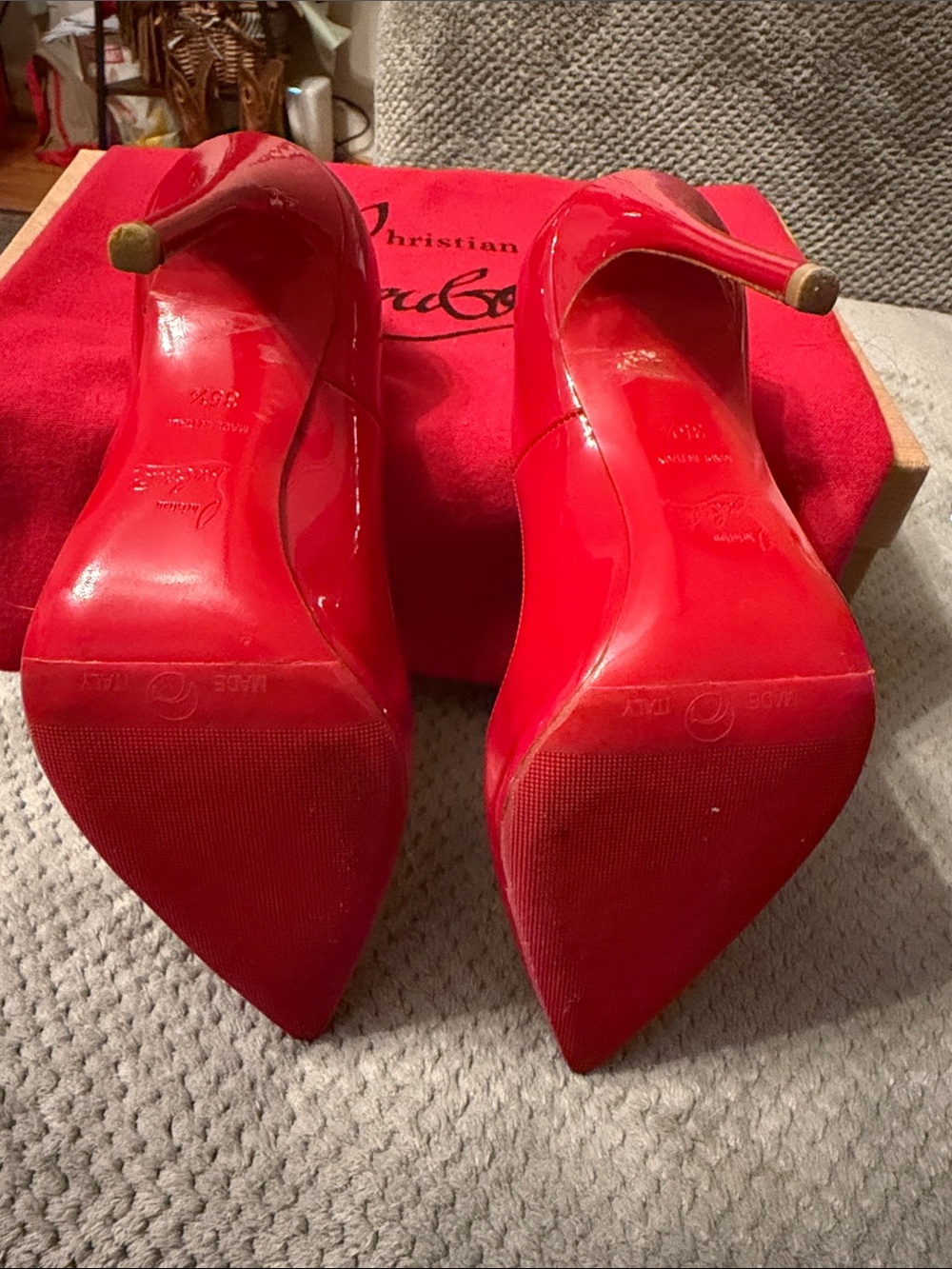 Christian Louboutin Red Patent Pointed-Toe Stiletto Pumps - Picture 3 of 14